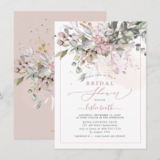 PixDezines Dusty Roze Vrijgezellenfeest Eucalyptus Kaart (Voorkant / Achterkant)