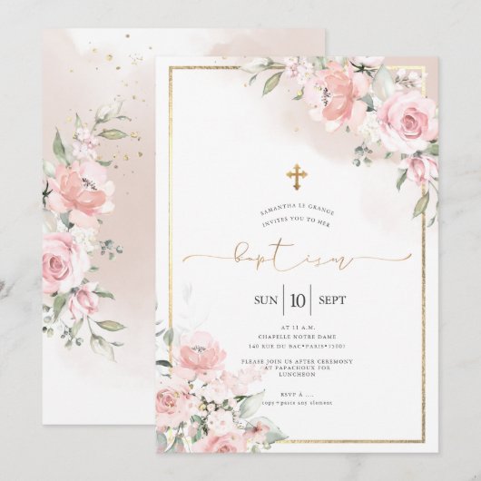 PixDezines Dusty Rozen, Rustic Waterverf Baptisme Kaart (Voorkant / Achterkant)