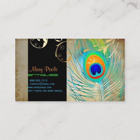 PixDezines eacock+filigraan wervelingen Visitekaartje (Achterkant)