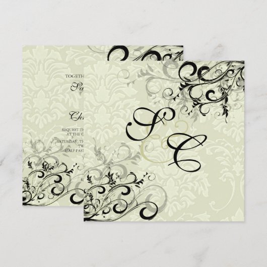 PixDezines EBONY SWIRLS/IVORY BAROQUE DAMASK Kaart (Voorkant / Achterkant)