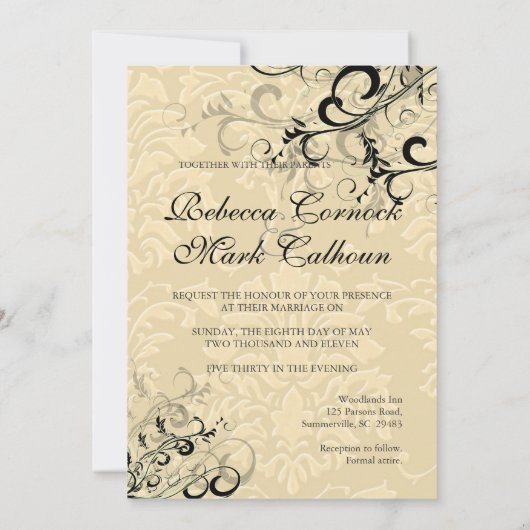 PixDezines EBONY SWIRLS/IVORY BAROQUE DAMASK Kaart (Achterkant)