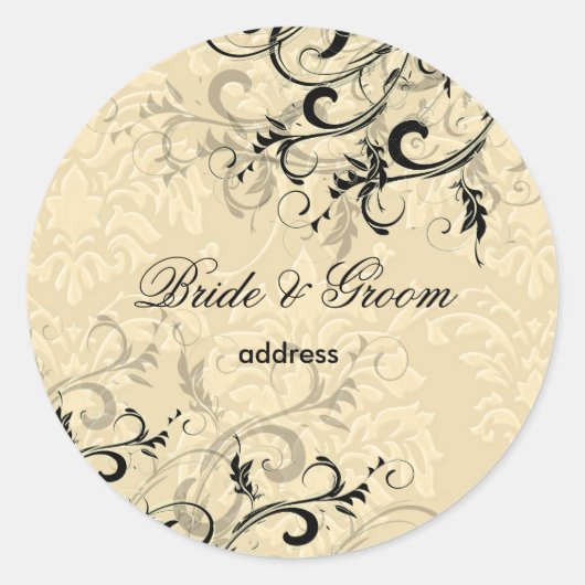 PixDezines EBONY SWIRLS/IVORY BAROQUE DAMASK Ronde Sticker (Voorkant)