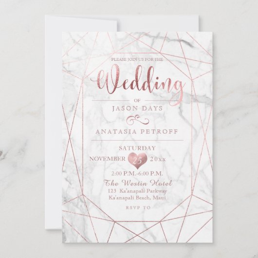 PixDezines Edelsteen+Marmer/Faux Roos Gold/Wedding Kaart (Voorkant)
