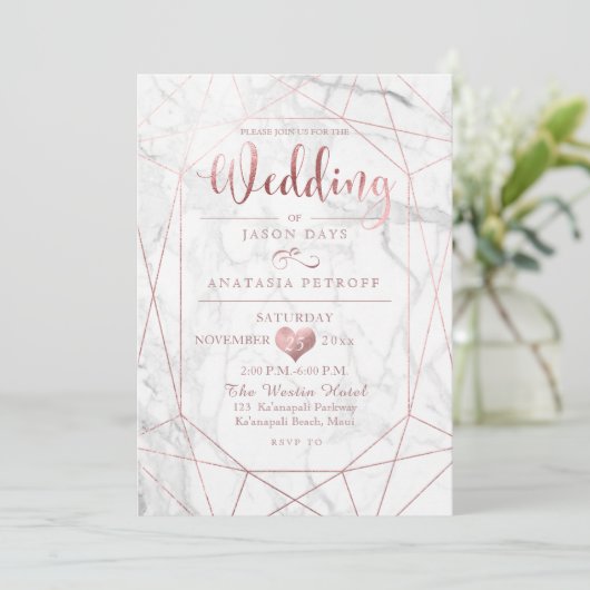 PixDezines Edelsteen+Marmer/Faux Roos Gold/Wedding Kaart (Staand voorkant)