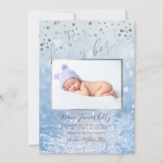 PixDezines Een ster is geboren, Stars+Snow Bokeh Kaart (Voorkant)