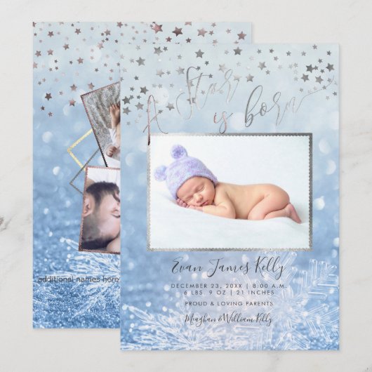 PixDezines Een ster is geboren, Stars+Snow Bokeh Kaart (Voorkant / Achterkant)