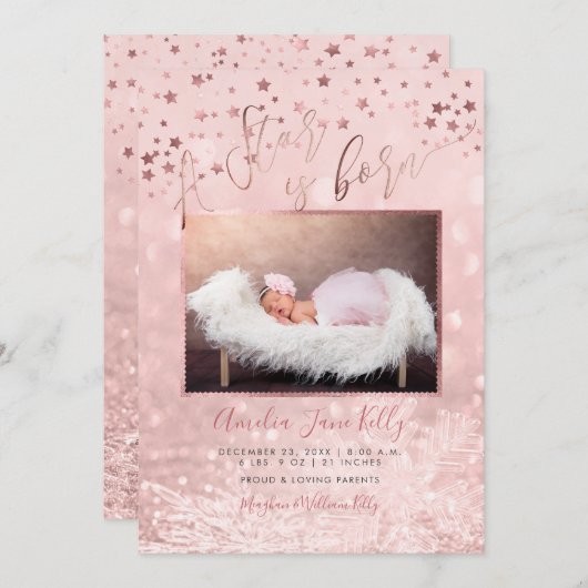 PixDezines Een ster is geboren, Stars+Snow Bokeh Kaart (Voorkant / Achterkant)