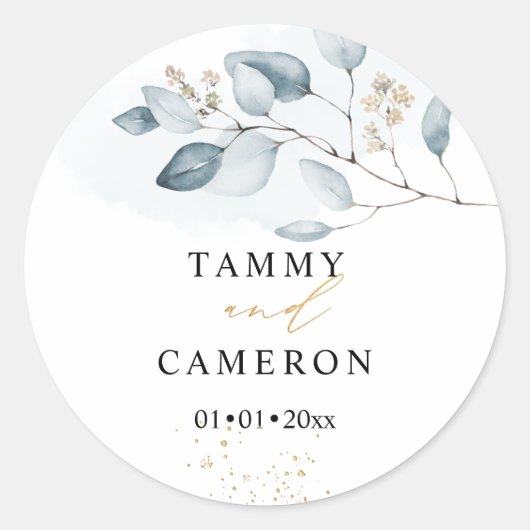 PixDezines Eenvoudige Aquarel Blauwe Eucalyptus Ronde Sticker (Voorkant)