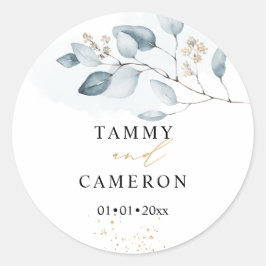 PixDezines Eenvoudige Waterverf Blauwe Gom Eucalyp Ronde Sticker