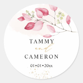 PixDezines Eenvoudige Waterverf Roze Gum Eucalyptu Ronde Sticker
