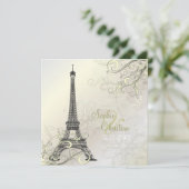 PixDezines EIFFEL PARIS+SNOWFLAKES INVITATIES Kaart (Staand voorkant)