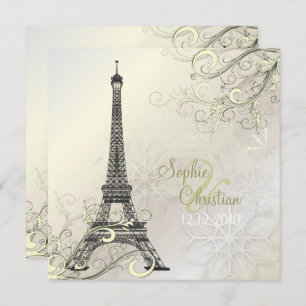 PixDezines EIFFEL PARIS+SNOWFLAKES INVITATIES Kaart