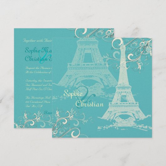 PixDezines EIFFEL TOWER INVITATIONS/DIY BACKGROUND Kaart (Voorkant / Achterkant)