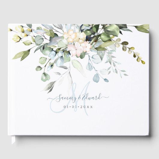 PixDezines Elegant Blue Gum Eucalyptus Monogram Gastenboek (Voorkant)