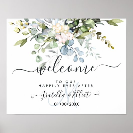PixDezines Elegant Blue Gum Eucalyptus Welcome Poster (Voorkant)