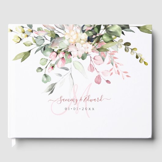 PixDezines Elegant Blush Gum Eucalyptus Monogram Gastenboek (Voorkant)