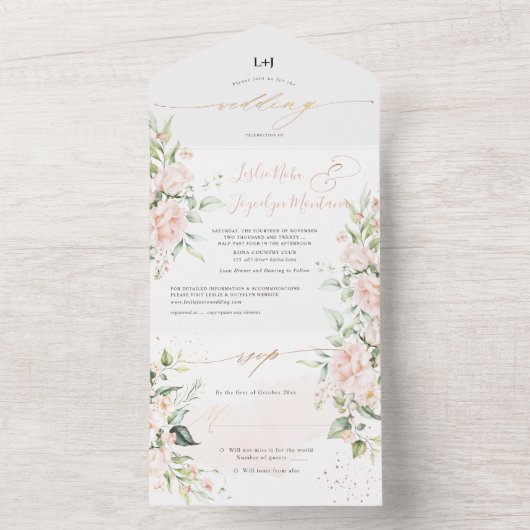 PixDezines Elegant Blush n Cream Rozen All In One Uitnodiging (Binnen)