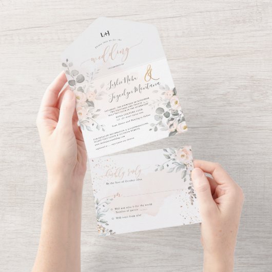 PixDezines Elegant Blush Peonies All In One Uitnodiging (Afscheurbaar)