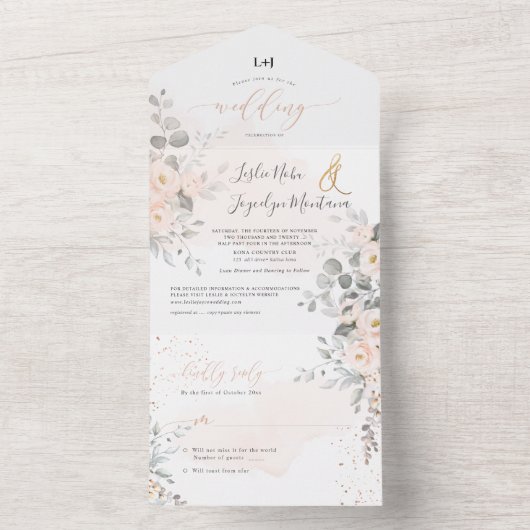 PixDezines Elegant Blush Peonies All In One Uitnodiging (Binnen)