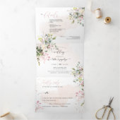 PixDezines Elegant Blush Pink Eucalyptus Drieluik Uitnodiging (Binnen)