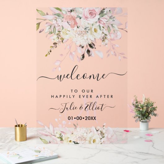 PixDezines Elegant Blush Pink Gum Eucalyptus Acryl Bord (Huwelijk)