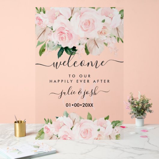 PixDezines Elegant Blush Roze Rozen Anthuriums Acryl Bord (Huwelijk)