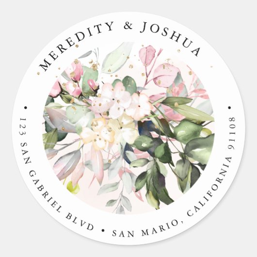 PixDezines Elegant botanisch Blush Roze Eucalyptus Ronde Sticker (Voorkant)