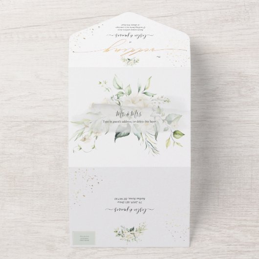 PixDezines Elegant Creamy White Roses All In One Uitnodiging (Buitenkant)