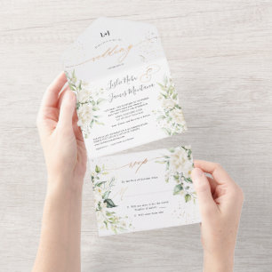 PixDezines Elegant Creamy White Roses All In One Uitnodiging