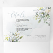 PixDezines Elegant Dusty Blue Eucalyptus Drieluik Uitnodiging (Binnenzijde eerst)