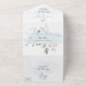 PixDezines Elegant Dusty Blue Rozen All In One Uitnodiging (Buitenkant)