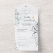 PixDezines Elegant Dusty Blue Rozen All In One Uitnodiging (Binnen)
