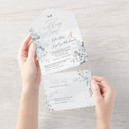 PixDezines Elegant Dusty Blue Rozen All In One Uitnodiging