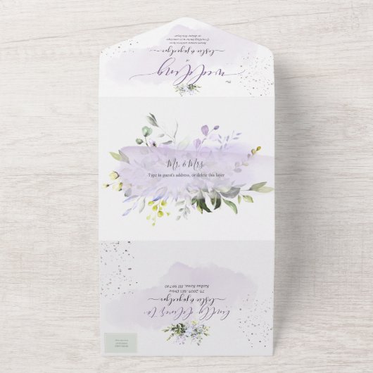 PixDezines Elegant Dusty Paars Gum Eucalyptus All In One Uitnodiging (Buitenkant)