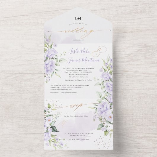 PixDezines Elegant Dusty Paarse Rozen All In One Uitnodiging (Binnen)