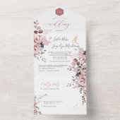 PixDezines Elegant Dusty Roos+Gum Eucalyptus All In One Uitnodiging (Binnen)