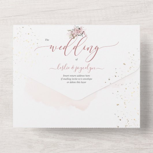 PixDezines Elegant Dusty Roos+Gum Eucalyptus All In One Uitnodiging (Achterkant)