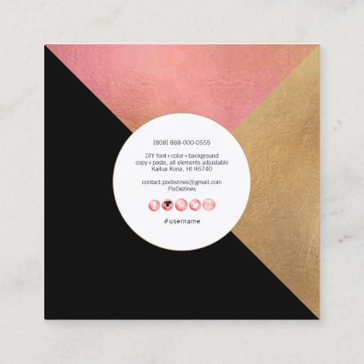 PixDezines Elegant Faux Gold Rood Koper Vierkante Visitekaartje (Achterkant)