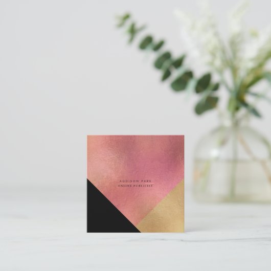 PixDezines Elegant Faux Gold Rood Koper Vierkante Visitekaartje (Staand voorkant)