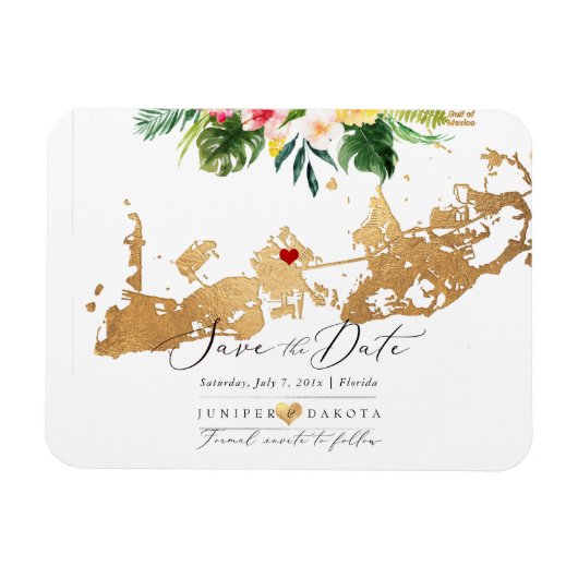 PixDezines Elegant Gold Key West Map, DIY hart Magneet (Horizontaal)