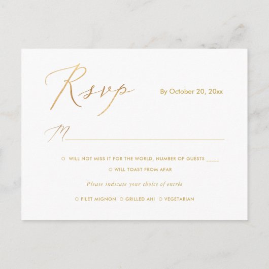PixDezines Elegant Gouden Kalligrafie RSVP W Maalt Uitnodiging Briefkaart (Achterkant)