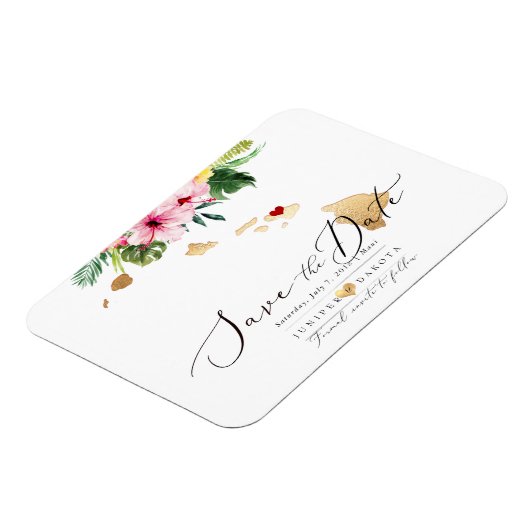 PixDezines Elegant Hawaiian DIY Map Save the Date Magneet (Linkerzijde)