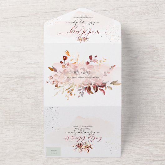 PixDezines Elegant Herfst Foliage Gum Eucalyptus All In One Uitnodiging (Buitenkant)