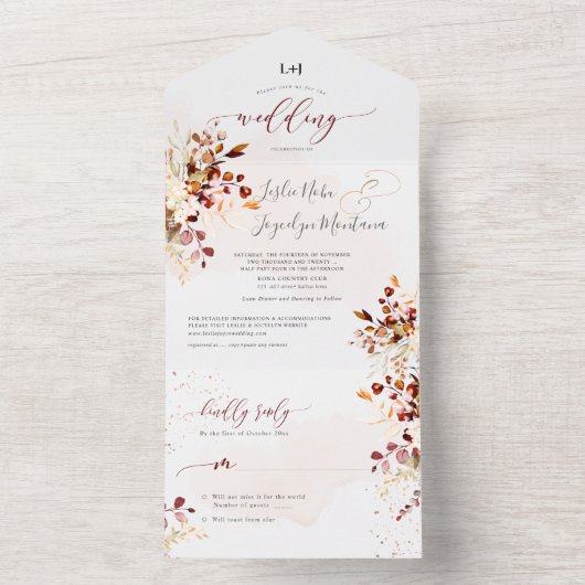 PixDezines Elegant Herfst Foliage Gum Eucalyptus All In One Uitnodiging (Binnen)