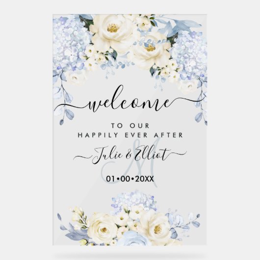 PixDezines Elegant Ice Blue Hyde Alabaster Rozen Acryl Bord (Voorkant)