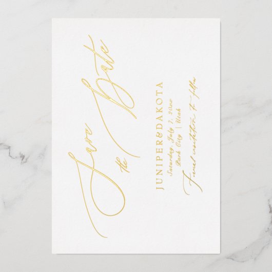 PixDezines Elegant Luxe Calligrafie Sparen de Datu Folie Uitnodiging (Voorkant)