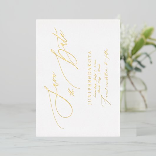 PixDezines Elegant Luxe Calligrafie Sparen de Datu Folie Uitnodiging (Staand Voorkant)