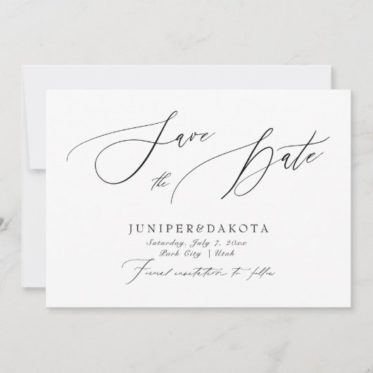 PixDezines Elegant Luxe Calligrafie Sparen de Datu Kaart (Voorkant)
