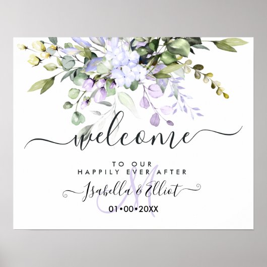 PixDezines Elegant Paarse Eucalyptus Welkom Poster (Voorkant)