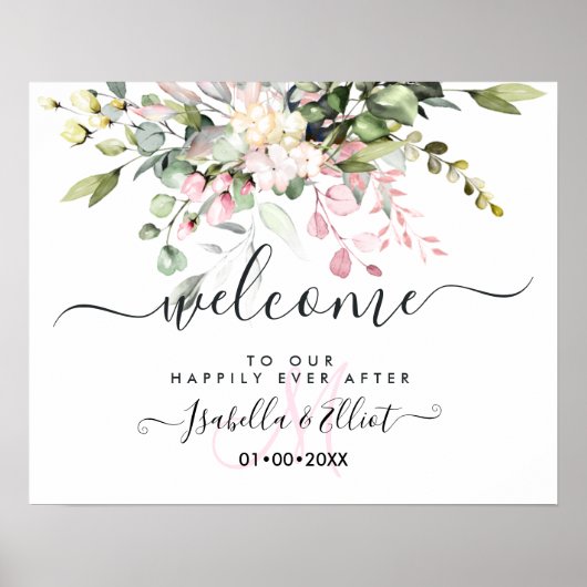 PixDezines Elegant Roze Gum Eucalyptus Welkom Poster (Voorkant)